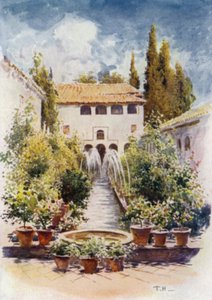 Generalife, Acequia Court (väri litho) tekijältä A. Trevor Haddon