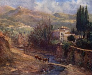 Granada, Villa on the Darro (väri litho) tekijältä A. Trevor Haddon