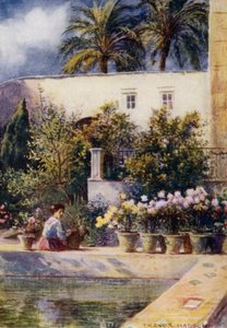Sevilla, Alcazarin puutarhat (väri litho) tekijältä A. Trevor Haddon