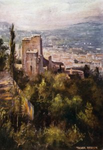 Alhambra, Vermillion Towers from the Ramparts (väri litho)