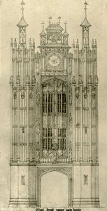 Arkkitehtipiirustus: lännen etupuolen sisäporttitalo, 1833-1834, 1906. tekijältä A. W. N. Pugin