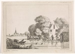 Kalastaja ja nainen talon edessä tekijältä A. van de Velde