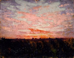 Auringonnousu tai auringonlasku, opiskelu kirjaa varten, värityksen peittäminen eläinkunnassa, n. 1905-1909. tekijältä Abbott Handerson Thayer