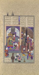 Els savis del xa aproven el matrimoni de Zal, Folio 86v del Shahnama..., ca. 1525-30. finlandès tekijältä 