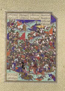 Kai Khusrau kukistaa Makranin armeijan, Folio 376v Shahnama Book of..., n. 1525-30.