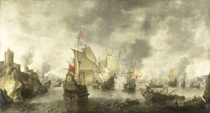 Yhdistettyjen venetsialaisten ja hollantilaisten laivastojen taistelu turkkilaisia vastaan Foyan lahdella, 1649 tekijältä Abraham Beerstraten