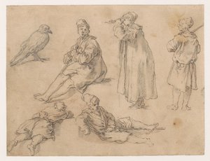 Yksi istuva ja kaksi seisova poikaa tekijältä Abraham Bloemaert