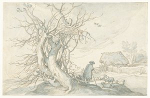 Paimen lampaiden kanssa kuolleen puun ääressä tekijältä Abraham Bloemaert