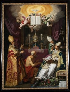 ""kirkon neljä isää"" Pyhän Ambroseuksen Milanolaisen, Pyhän Augustinuksen Hippolaisen, Pyhän Gregoriuksen ja Pyhän Hieromuksen esitys - Abraham Bloemaertin (1566-1651) maalaus tekijältä Abraham Bloemaert