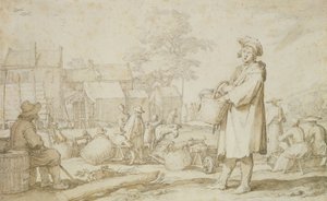 Market Scene (kynä ja muste paperille) tekijältä Abraham Bloemaert
