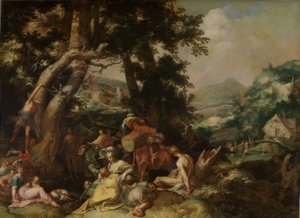 Johannes Kastaja saarnaa tekijältä Abraham Bloemaert