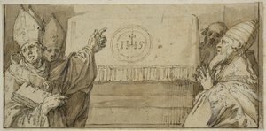 Neljä läntisen kirkon kirkkoisää alttarin edessä tekijältä Abraham Bloemaert