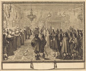 Cerimònia del contracte de matrimoni entre Vladislas IV, rei de Polònia, i Luisa Maria de Gonzaga, princesa de Màntua, a Fontainbleaufinnish tekijältä Abraham Bosse