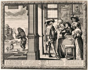 Tuhlaajapojan lähtö (kaiverrus kudospaperille) tekijältä Abraham Bosse