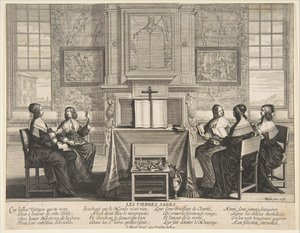 Viisaat neitsyet keskustelevat, n. 1635. tekijältä Abraham Bosse