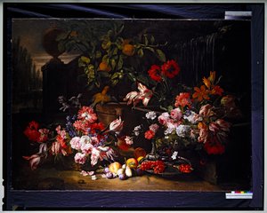 Asetelma, jossa on kukkia puutarhassa tekijältä Abraham Brueghel