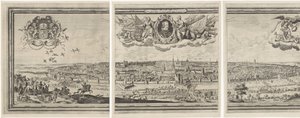 Gezicht op Brussel, standinge uit drie delen Bryssel, Brabantin jaloin kaupunki vuonna 1640 tekijältä Abraham Dircksz. Santvoort
