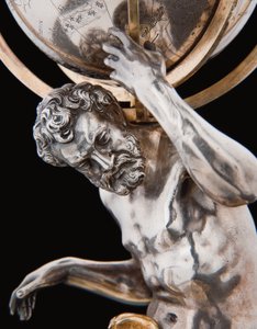 Kaksi poikkeuksellista maapalloa ja taivaallista maapalloa, joita tukevat Hercules ja Atlas, Augsburg