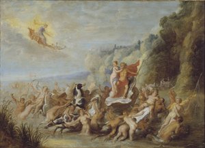 Neptunus ja amfitriitti, Diepenbeeck, Abraham, van (1596-1675). Öljy puulle. Mitat: 69 x 96 cm. Tukholman kansallismuseo