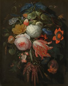 Riippuva kukkakimppu, luultavasti 16651670. tekijältä Abraham Mignon