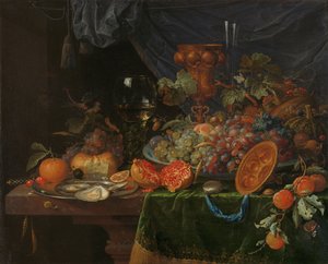 Hedelmien ja osterien asetelma