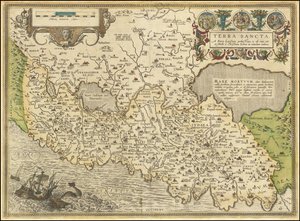 1584 kartta - Terra Sancta, a Petro Laicstain perlustrata, et ab eius ore et schedis a Christiano Schrot in tabulam redacta. tekijältä Abraham Ortelius