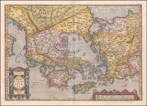 Abraham Orteliuksen vuonna 1584 laatima Kreikan ja Länsi-Turkin kartta. tekijältä Abraham Ortelius