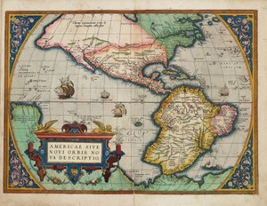 Americae Sive Novi Orbis, Nova Descriptio (Amerikat tai uusi maailma, äskettäin kuvattu). tekijältä Abraham Ortelius