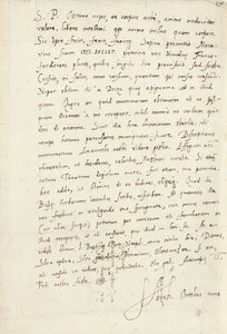 Nimikirjoituskirje hänen veljenpojalleen Jacob Coolille (Jacobus Colius), Antwerpen, 2. helmikuuta 1595 (kynä ja muste paperille) tekijältä Abraham Ortelius