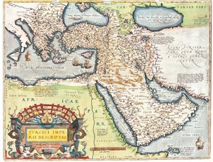 Kroatia, Romania, Bosnia ja Hertsegovina, Serbia, Bulgaria, Montenegro, Kosovo, Albania, Makedonia, Kreikka, Turkki, Etelä-Venäjä, Georgia, Azerbaidžan, Armenia, Iran, Irak, Syyria, Libanon, Israel, Jordania, Saudi-Arabia, Kuwait, Qatar, Bahrain, Yhdistyne tekijältä Abraham Ortelius