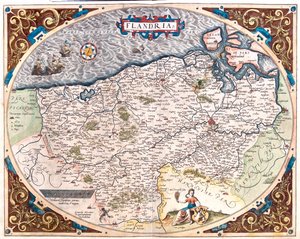 Ranska (alue: Nord-Pas de Calais), Belgia (alue: Flanderi, Pohjois-Vallonia), Alankomaat (maakunta: Zeeland). tekijältä Abraham Ortelius