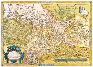 Saksa (osavaltio: Berliini, Hessen, Thüringen, Saksin osavaltio, Baijeri, Saksin osavaltio, Saksin osavaltio, Baijerin osavaltio ), Tšekin tasavalta (alue: Liberec, Keski-Böömi, Praha, Ústí nad Labem, Plze, Karlovy Vary). tekijältä Abraham Ortelius