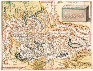 Helvetiae Kuvaus Aegidius Tschudo Auct. Maantieteellinen kartta Sveitsin ja Ranskan Alpeista, mukaan lukien Abraham Orteliuksen (Oertel, Ortell tai Ortel) "Theatrum Orbis Terrarum" -sarjan järvet tekijältä Abraham Ortelius
