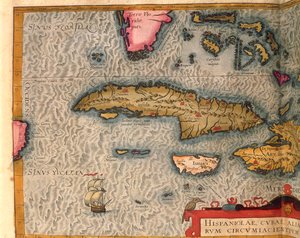 Kuuban ja Jamaikan kartta, Abraham Orteliuksen Theatrum Orbis Terrarumilta, painettu Antwerpenissä tekijältä Abraham Ortelius