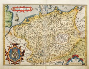 Abraham Orteliuksen Theatrum Orbis Terrarum -teoksesta peräisin oleva Saksan kartta. tekijältä Abraham Ortelius