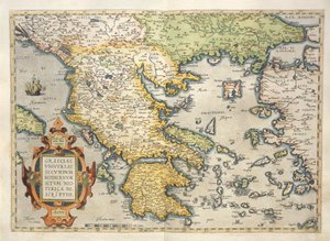 Kreikan kartta, Abraham Orteliuksen Theatrum Orbis Terrarumilta tekijältä Abraham Ortelius