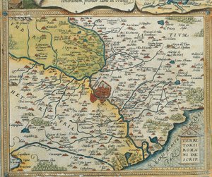Lazion alueen kartta, Abraham Orteliuksen Theatrum Orbis Terrarumilta tekijältä Abraham Ortelius