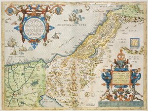 Palestiina, kirjoittanut Abraham Ortelius, Theatrum Orbis Terrarum, Antwerpen, levy tekijältä Abraham Ortelius
