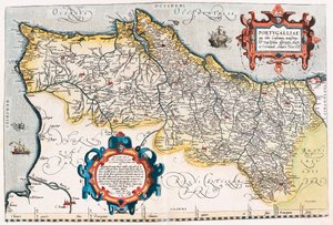 Portugalin alueen kartta Abraham Orteliuksen (Oertel, Ortell tai Ortel) "Theatrum Orbis Terrarumista". tekijältä Abraham Ortelius
