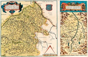 D. John Calamaeumin kuvaus Biturigin alueesta Maantieteellinen kartta Bourgesin alueesta ja keskustan alueesta Galliassa (Ranska) Abraham Orteliuksen (Oertel, Ortell tai Ortel) "Theatrum Orbis Terrarumista" tekijältä Abraham Ortelius