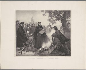 Luther polttaa härän Luther polttaa paavin bullan (otsikko esineessä) tekijältä Abraham Pieter Felix