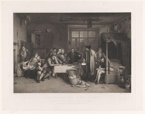 Raitis sisustus miesten kanssa, jotka takavarikoivat perheen omaisuutta Ulosotto vuokralle (nimike esineessä) tekijältä Abraham Raimbach