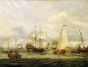 Venäjän tsaari Pietari Suuri (1672-1725) tarkastamassa venettä Amsterdamissa (Hollanti). Abraham Storckin (1635-1710) öljy kankaalle. tekijältä Abraham Storck