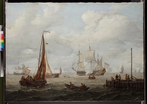 Merikappale hollantilaisen sotamiehen kanssa, ennen vuotta 1708 tekijältä Abraham Storck