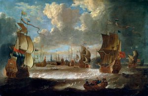 Laivat laguunissa, 1600-luvun tai 1700-luvun alussa tekijältä Abraham Storck