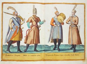1500-luvun puvut Omnium Poene Gentium Imaginesista, julkaistu Kölnissä tekijältä Abraham de Bruyn