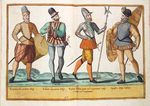 1500-luvun puvut Omnium Poene Gentium Imaginesista, julkaistu Kölnissä tekijältä Abraham de Bruyn
