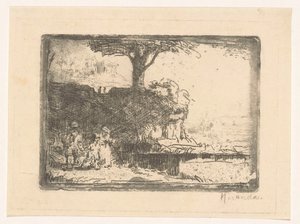 Maisema kolmella hahmolla tekijältä Abraham de Miranda (signed by artist)