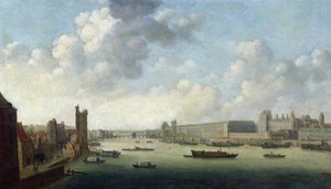 Perspektiivinäkymä Pariisista Perspektiivikuva Pariisista Parturisillalta alavirtaan, kuvaa Hôtel Bourbonia, Louvren Grande Galeriea, n. 1640