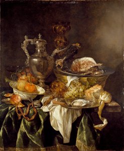 Asetelma hopeaviinipurkilla ja taiteilijan heijastunut muotokuva, c1657